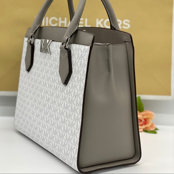 MICHAEL KORS MOTT LARGE SATCHEL BRIGHT WHITE LEATR - Picture 8 of 16